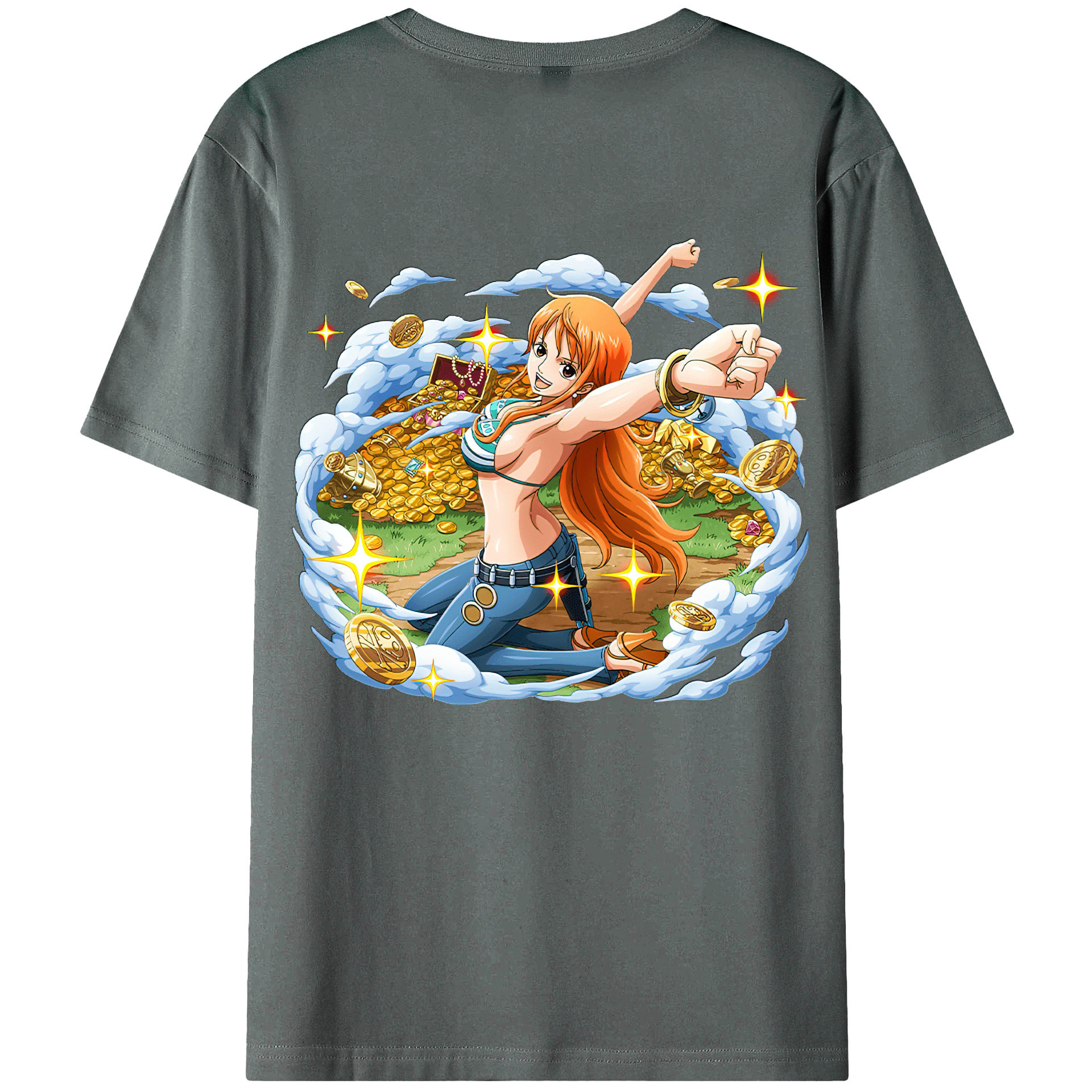 （画像用） ワンピース ナミ ONE PIECE Nami 綿100％ メンズ半袖Tシャツ（バックプリント） 通気性
